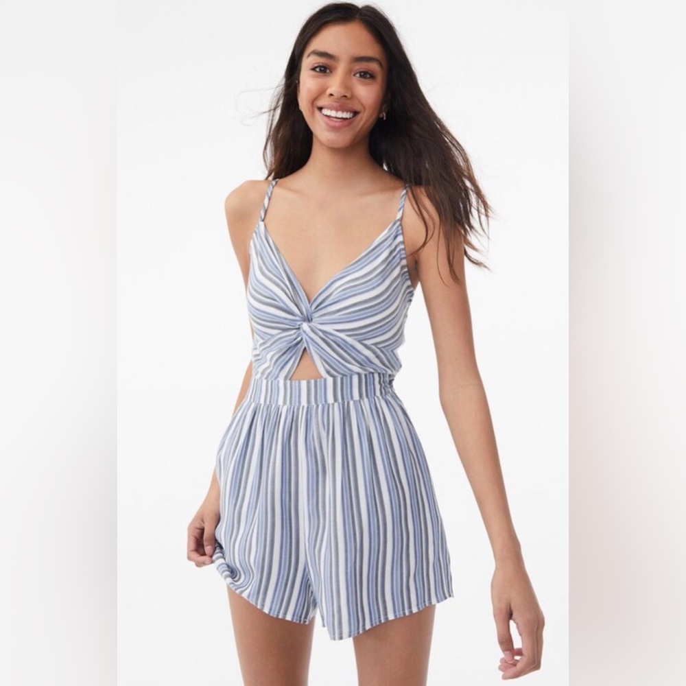 Aeropostale Blue & White Striped Twist-Front Romper